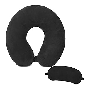 neck pillow eye mask - combo airline travel neck pillow with sleeping eye mask great for long road trips and flights ideal for men women black