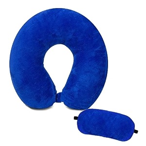 neck pillow eye mask - combo airline travel neck pillow sleeping pillow with sleeping eye mask travel eye mask great for long road trips and flights blue material valvet color blue