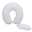 Neck Pillow Eye Mask - Combo Airline Travel Neck Pillow Sleeping Pillow with Sleeping Eye Mask Great for Long Road Trips and Flights for men women (White)