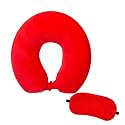 Neck Pillow Eye Mask - Combo Airline Travel Neck Pillow with Sleeping Eye Mask Great for Long Road Trips and Flights for men women (Red)
