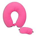 Neck Pillow Eye Mask - Combo Airline Travel Neck Pillow Sleeping Pillow with Sleeping Eye Mask Travel Eye Mask Great for Long Road Trips and Flights (Pink) Material Valvet Color Pink