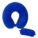 Neck Pillow Eye Mask - Combo Airline Travel Neck Pillow Sleeping Pillow with Sleeping Eye Mask Travel Eye Mask Great for Long Road Trips and Flights (Blue) Material Valvet Color Blue