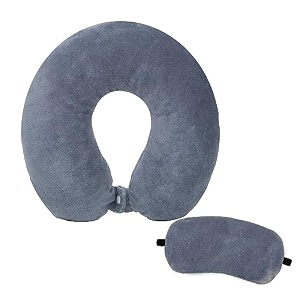 velvet neck pillow eye mask - combo airline travel neck pillow sleeping pillow grey