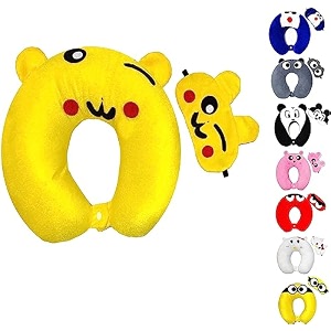 velvet super soft cute cartoon neck pillow amp sleeping eye mask combo for men amp women yellow