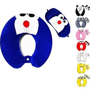 velvet super soft cute cartoon neck pillow amp sleeping eye mask combo for men amp women blue