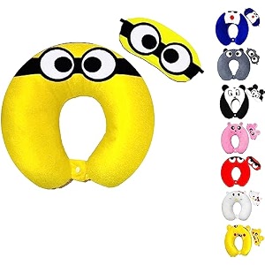 velvet super soft cute cartoon neck pillow amp sleeping eye mask combo for men amp women black - yellow