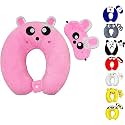 Velvet Super Soft Cute Cartoon Neck Pillow &amp; Sleeping Eye Mask Combo for Men &amp; Women (Pink)