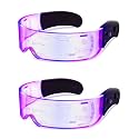 NIUCOO 2 Pairs LED Visor Light Up Glasses, 7 Colors &amp; 4 Lighting Modes Futuristic Cyberpunk Luminous Eyeglasses, Rave Cosplay High Tech Light Up Goggles