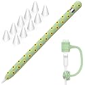 NIUTRENDZ Sunflower Case for Apple Pencil 1st Generation Case Cover Silicone Protective Sleeve Accessories with Apple Pencil Tips Cover &amp; Cable Adapter Tether (Green)