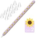 NIUTRENDZ Sunflower Case for Apple Pencil 2nd Generation Case Cover Silicone Protective Sleeve Accessories with 10pcs Apple Pencil Tips Cover (Purple)