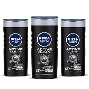 nivea active clean body wash with active charcoal shower gel for body face amp hair 250ml pack of 3