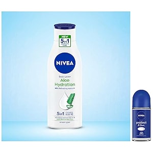 nivea body lotion aloe hydration with aloe vera for instant hydration in summer for men amp women 200 ml amp nivea deodorant roll on protect amp care for unisex 50ml