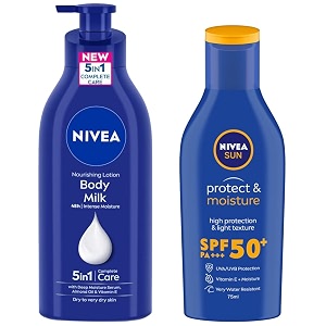 nivea body lotion for very dry skin 600 ml amp nivea sun lotion spf 50 with uva amp uvb protection water resistant sunscreen for men amp women 75 ml