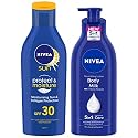 NIVEA Body Lotion for Very Dry Skin, 600 ml &amp; NIVEA Sun Lotion, SPF 30, with UVA &amp; UVB Protection, Water Resistant Sunscreen for Men &amp; Women, 125 ml