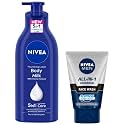 NIVEA Body Lotion for Very Dry Skin, 600 ml &amp; NIVEA Men Face Wash, All in 1 Charcoal, to Detoxify &amp; Refresh Skin with 10x Vitamin C Effect, for All Skin Types, 100 g