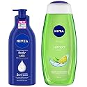 NIVEA Body Lotion for Very Dry Skin, 600 ml &amp; NIVEA Body Wash, Lemon &amp; Oil Shower Gel, Pampering Care with Refreshing Scent of Lemon, 500 ml