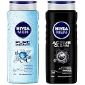 NIVEA Men Body Wash, Active Clean with Active Charcoal, Shower Gel for Body, Face &amp; Hair, 500 ml &amp; Men Body Wash, 500 ml