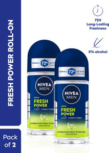 nivea men fresh power antibacterial 72h protection 0 alcohol fresh musk scent deodorant roll-on - for men 100 ml pack of 2