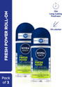 Nivea Men Fresh Power, Antibacterial 72h Protection, 0% Alcohol, Fresh Musk Scent Deodorant Roll-on - For Men (100 ml, Pack of 2)
