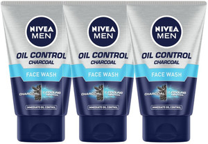 nivea men men oil control charcoal  100ml pack of 3 face wash