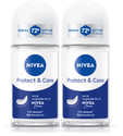 NIVEA Protect & Care Combo, Smooth Underarms, 0% Alcohol 72 hour Deodorant - For Women Deodorant Roll-on - For Women (100 ml, Pack of 2)