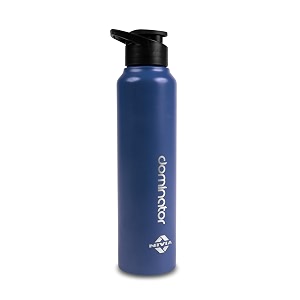 nivia dominator stainless steel water bottle 750ml with sipper durable leak-proof easy grip easy-to-clean odour-free bottle with secure cap for school travel gym amp work navy blue