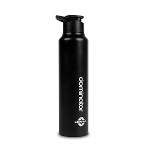 nivia dominator stainless steel water bottle 1000ml with sipper durable leak-proof easy grip easy-to-clean odour-free bottle with secure cap for school travel gym amp work black