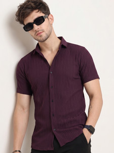 NIVICK Men Self Design Casual Purple Shirt
