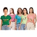 NIVIK Cotton T-Shirts for Summer | Printed, Cotton Tops &amp; T-Shirts. Combo of 5 Tops for Women &amp; Girls