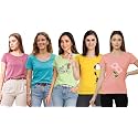 NIVIK Cotton T-Shirts for Summer | Printed, Cotton Tops &amp; T-Shirts. Combo of 5 Tops for Women &amp; Girls