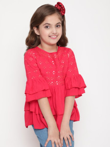niya girls party rayon peplum top red pack of 1