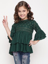 Niya Girls Casual Rayon Peplum Top (Dark Green, Pack of 1)