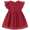 Niyage Toddler Girls Elegant Lace Pom Pom Flutter Sleeve Party Princess Dress