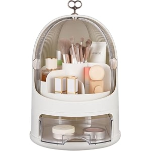 niyam makeup organiser storage box for countertop cosmetics skincare and beauty case with clear led display for easy visibility and drawers for vanity dresser retro lipstick holder cylinder