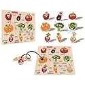 Fruit Peg Puzzle for Toddlers 9-piece Wooden Puzzle with Peg Handles – Educational Learning Toy for Kids Ages 2+ – Teach Fruits, Vitamins and Minerals Shapes Motor Skills – Montessori Gift