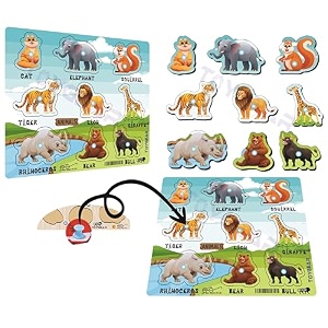 jungle animals peg puzzle  9 - piece wooden animal puzzle with pegs  fun learning toy for toddlers  teach jungle animals amp enhance motor skills - fun amp interactive animal learning toy