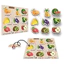 Vegetable Peg Puzzles – 9-piece Wooden Veggie with Pegs – Educational Toy for Toddlers – Interactive Learning Board for Vegetable Recognition &amp; Fine Motor Skills 2+ Years