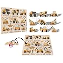 Wooden Construction Vehicles Peg Puzzle | 9-Piece Educational Toy Set | Bulldozer, Excavator, Crane &amp; More | Learning Puzzle for Toddlers and Preschool Kids (Ages 2+) (CONSTRUCTIONVEHICLES)