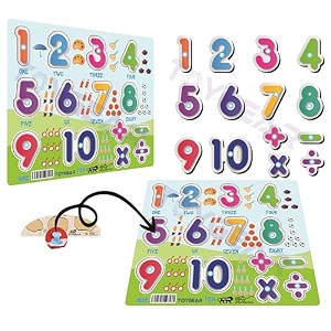 wooden number peg puzzle for kids  montessori educational puzzle board with numbers 09  early math amp counting learning toy for toddlers amp preschoolers age 2