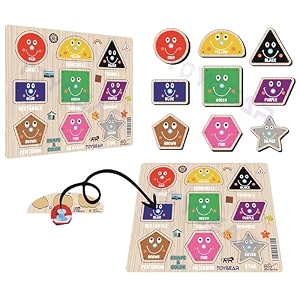 wooden shape and color peg puzzle for kids  montessori educational toy with geometric shapes  early learning cognitive amp fine motor skill development age 2