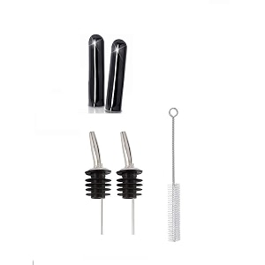 nj bottle pourer dispenserbar supplies best for pouring wine spirits syrup and olive oil for bar restaurant hotel and kitchen use - 2 pcs set with long free dust covers and cleaning brush