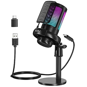 njsj usb microphone for pc gaming mic for ps4 ps5 macphonecondenser microphone with touch mute rgb lightinggain knob amp monitoring jack for streamingpodcasting with desktop stand pink