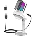 NJSJ USB Microphone for PC, Gaming Mic for PS4/ PS5/ Mac/Phone,Condenser Microphone with Touch Mute, RGB Lighting,Gain knob &amp; Monitoring Jack for Streaming,Podcasting (with Desktop Stand, White)