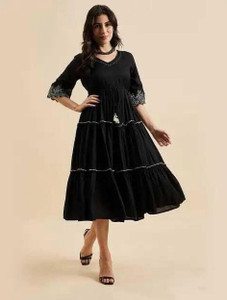 NKRM Solid Viscose Rayon Flared Kurta for