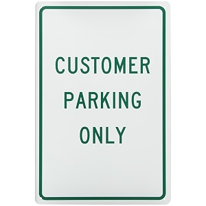 nmc tm51g customer parking only sign - 12 in x 18 in standard aluminum no parking sign with red on white