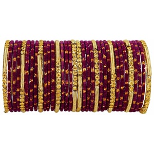 nmii fancy glass golden beads amp polka dots velvet bangles set for women and girls  stylish designer bangles  glass chudi  women39s fashion jewellery-set of 34
