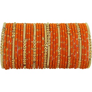 nmii fancy glass golden beads amp polka dots velvet bangles set for women and girls  stylish designer bangles  glass chudi  women39s fashion jewellery-set of 34