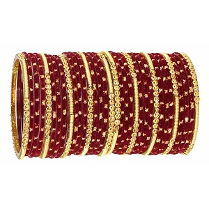 nmii fancy glass golden beads amp polka dots velvet bangles set for women and girls  stylish designer bangles  glass chudi  women39s fashion jewellery-set of 34