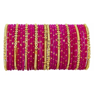 nmii fancy glass golden beads amp polka dots velvet bangles set for women and girls  stylish designer bangles  glass chudi  women39s fashion jewellery-set of 34