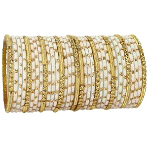 nmii fancy glass golden beads amp polka dots velvet bangles set for women and girls  stylish designer bangles  glass chudi  women39s fashion jewellery-set of 34